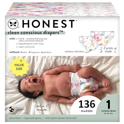 The Honest Company Clean Conscious Diapers | Plant-Based, Sustainable | Above It All + Pandas | Club Box, Size Newborn, 72 Count