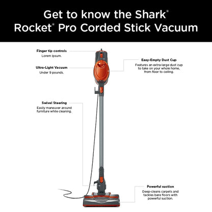 Shark HV301 Rocket Ultra-Light Corded Bagless Vacuum for Carpet and Hard Floor Cleaning with Swivel Steering, Gray/Orange