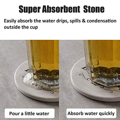 Coasters for Drinks, Funny Drink Coasters Absorbent with Holder 6 Pcs Absorbing Stone Funny Coaster Gift Set Housewarming Gift New Home Apartment Kitchen House Decor Gift for Women Men