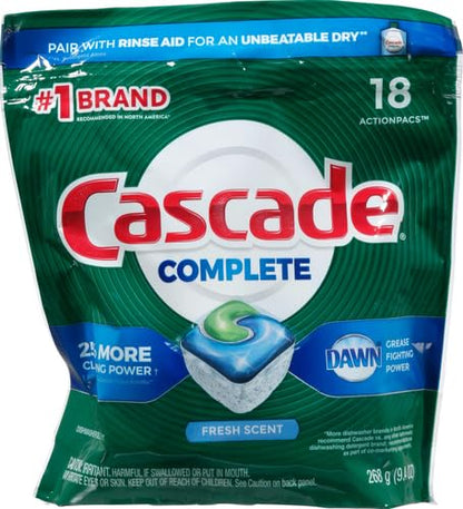 Cascade Complete ActionPacs, Dishwasher Detergent Pods, Fresh, 27 Count