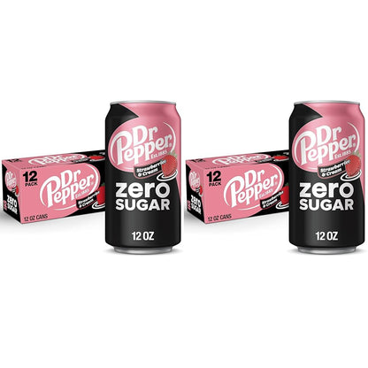 Dr Pepper Zero Strawberries and Cream Soda, 12 fl oz cans, 12 Pack