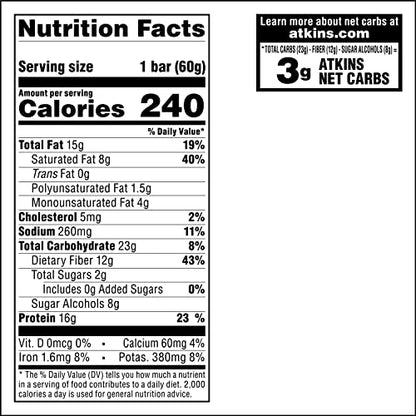 Atkins Endulge Caramel Nut Chew Bar, Dessert Favorite, 1g Sugar, Good Source of Fiber, Low Sugar, 10 Count