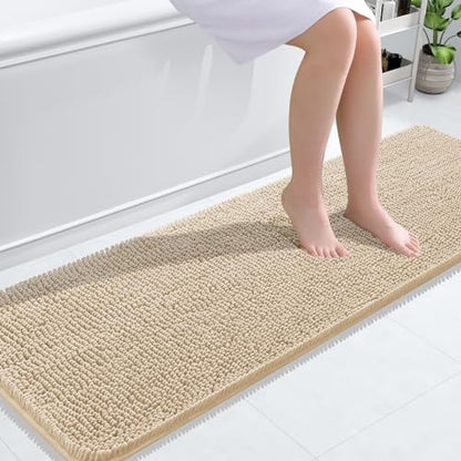 OLANLY Bathroom Rugs 24x16, Extra Soft Absorbent Chenille Bath Rugs, Non-Slip, Dry Quickly, Machine Washable, Bath Mats for Bathroom Floor, Tub and Shower, Beige