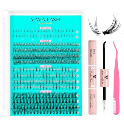 VAVALASH DIY Lash Extension Kit 280 Clusters Individual Lashes Kit 30D 40D 0.07D-10-16mm Lash Clusters, Lash Bond and Seal, Lash Tweezer for DIY Eyelash Extension at Home（Kit-30D+40D-0.07D-10-16MIX）