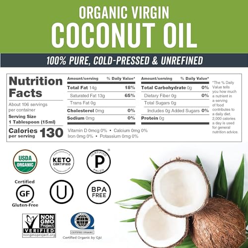 Viva Naturals Organic Coconut Oil - Unrefined, Cold-Pressed Extra Virgin Coconut Oil, USDA Organic and Non-GMO Cooking Oil, Great as Hair Oil and Skin Oil, 16 fl oz