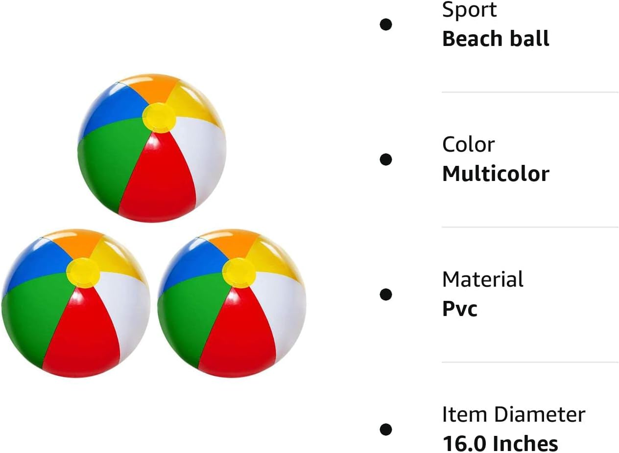 4E's Novelty Beach Balls 3 Pack 20" Inflatable for Kids - Toys & Toddlers, Pool Games, Toy Classic Rainbow Color