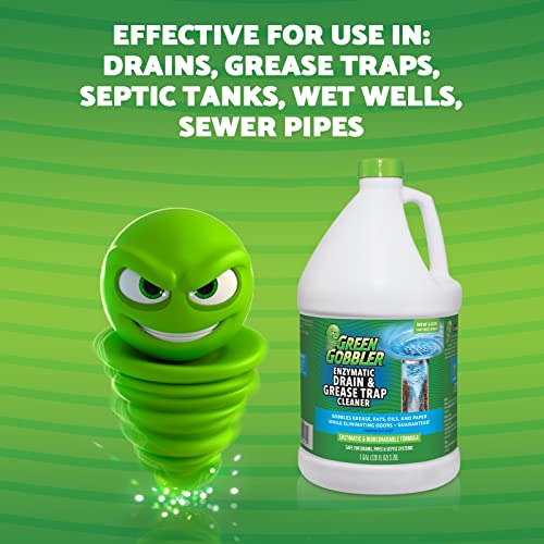 Green Gobbler Enzyme Drain Cleaner | Controls Foul Odors & Breaks Down Grease, Paper, Fat & Oil in Sewer Lines, Septic Tanks & Grease Traps | 1 Gallon