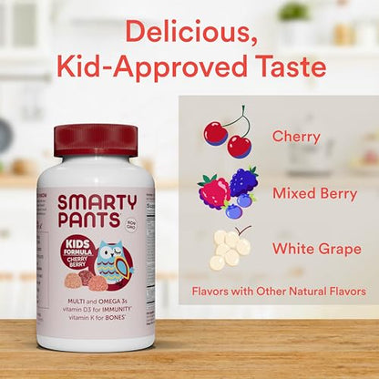 SmartyPants Kids Multivitamin Gummies: Omega 3 Fish Oil (EPA/DHA), Vitamin D3, C, Vitamin B12, B6, Vitamin A, K & Zinc for Immune Support, Gluten Free, Three Fruit Flavors, 120 Count (30 Day Supply)