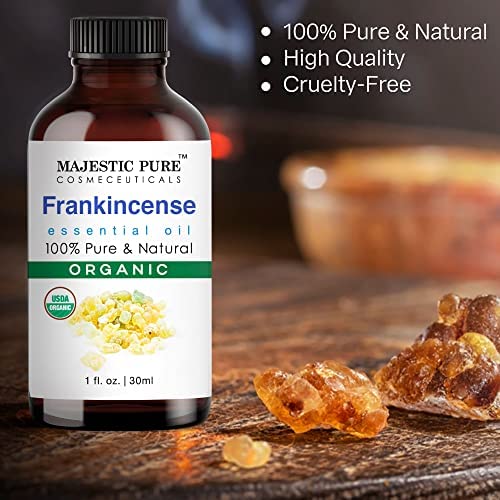 Majestic Pure Frankincense USDA Organic Essential Oil | 100% Organic and Premium Quality Oil for Skincare, Aromatherapy | 1 fl oz