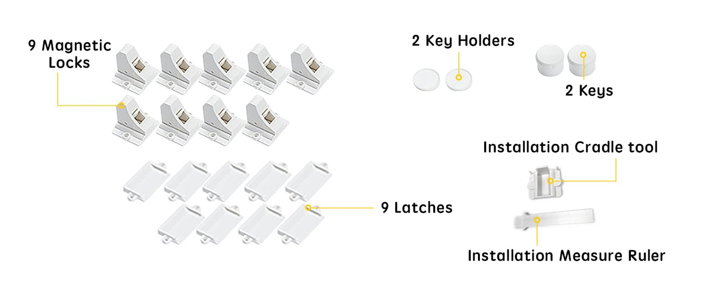 Vmaisi Adhesive Magnetic Cabinet Locks (12 Locks and 2 Keys)