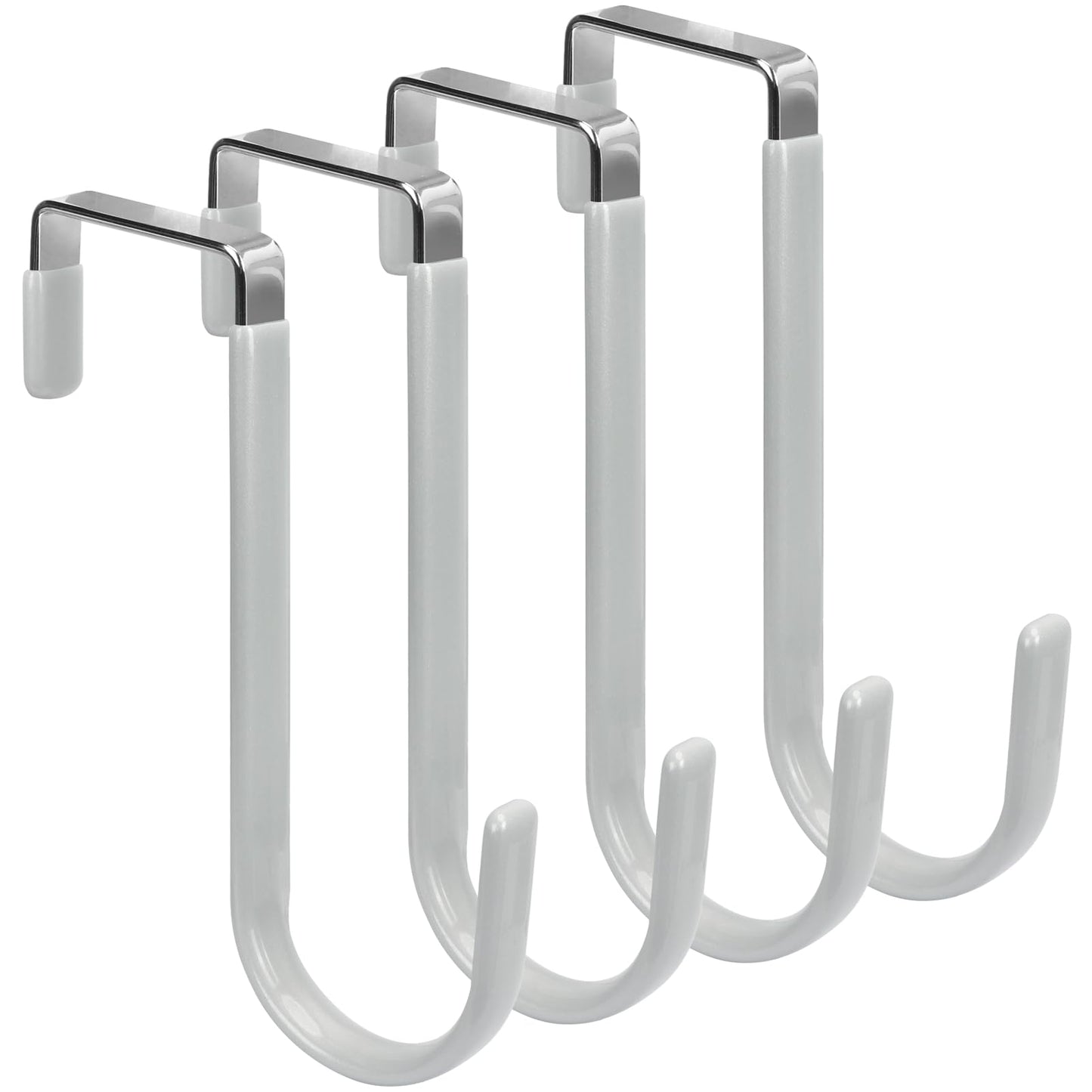 FYY Over the Door Hooks, 4 Pack Hangers Hooks with Rubber Prevent Scratches Heavy Duty Organizer for Living Room, Bathroom, Bedroom, Kitchen Hanging Clothes, Towels, Hats, Coats, Bags White