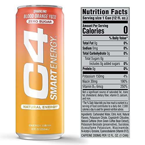 C4 Smart Energy Drink – Boost Focus and Energy with Zero Sugar, Natural Energy, and Nootropics - 200mg Caffeine - Cherry Berry Lime (12oz Pack of 12)