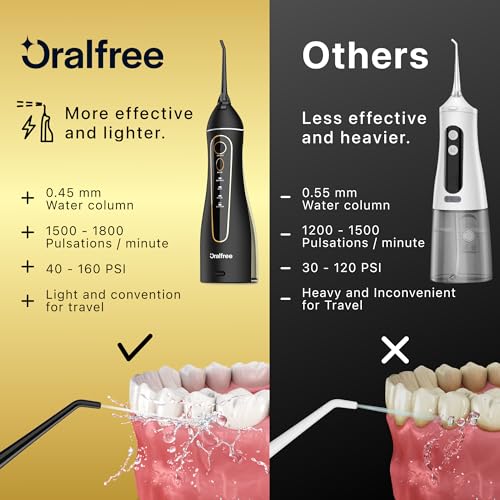 Oralfree Water Dental flosser Teeth Picks - Braces Cordless Oral Irrigator Portable Rechargeable Travel Irrigation Cleaner IPX7 Waterproof Electric Professional Flossing Teeth Cleaning for Home