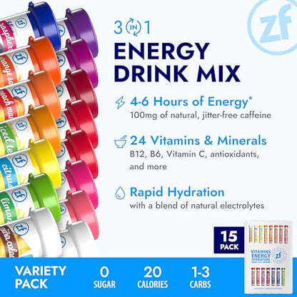 Zipfizz Energy Drink Mix, Electrolyte Hydration Powder with B12 and Multi Vitamin, Berry (12 Count)