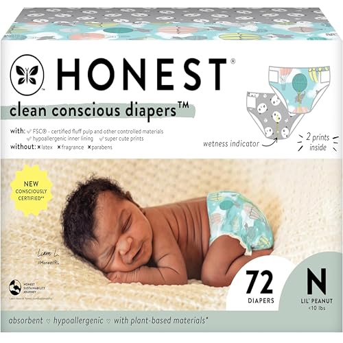 The Honest Company Clean Conscious Diapers | Plant-Based, Sustainable | Above It All + Pandas | Club Box, Size Newborn, 72 Count