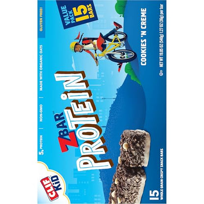 Zbar Protein - Cookies 'n Creme - Crispy Whole Grain Snack Bars - Made with Organic Oats - Non-GMO - 5g Protein - 1.27 oz. (15 Pack)