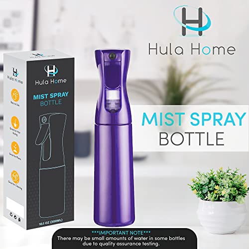 Hula Home Spray Bottle for Hair (10.1oz/300ml) Continuous Empty Ultra Fine Plastic Water Mist Sprayer – For Hairstyling, Cleaning, Salons, Plants, Essential Oil Scents & More - Black