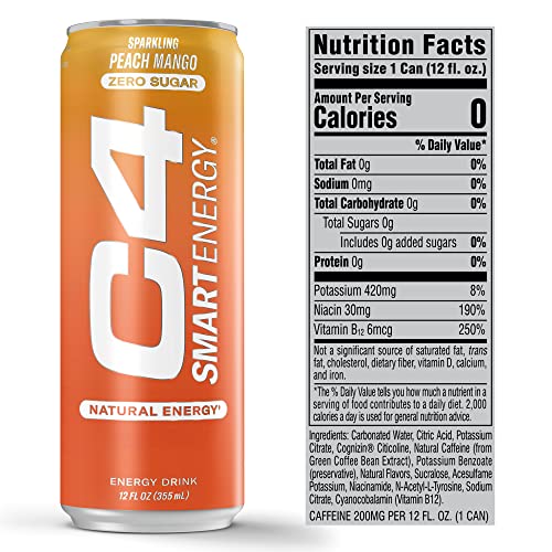 C4 Smart Energy Drink – Boost Focus and Energy with Zero Sugar, Natural Energy, and Nootropics - 200mg Caffeine - Cherry Berry Lime (12oz Pack of 12)