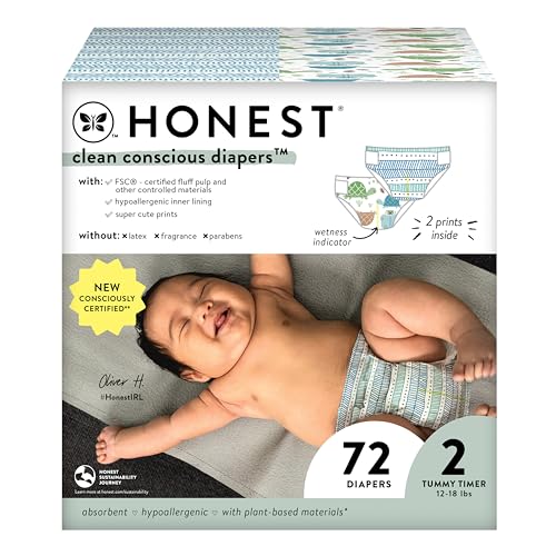 The Honest Company Clean Conscious Diapers | Plant-Based, Sustainable | Above It All + Pandas | Club Box, Size Newborn, 72 Count