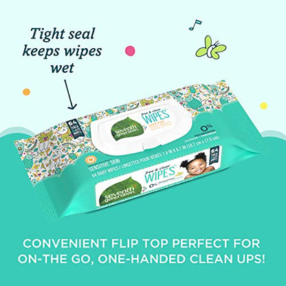 Seventh Generation Baby Wipes, Sensitive Protection with Flip Top Dispenser, White, unscented, 72 Count (Pack of 7) (Packaging May Vary)