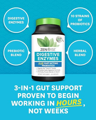 Zenwise Digestive Enzymes - Probiotic Multi Enzymes with Probiotics and Prebiotics for Digestive Health + Bloating Relief for Women and Men, Bromelain and More for Gut Health and Digestion - 15 Count