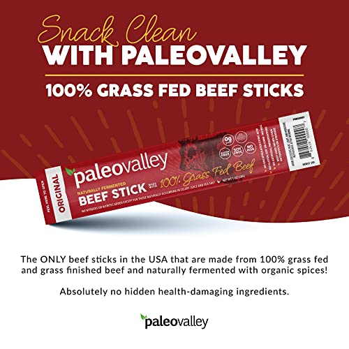 Paleovalley 100% Grass Fed Original Beef Sticks - Delicious Gluten Free Beef Snack - High Protein Keto Friendly