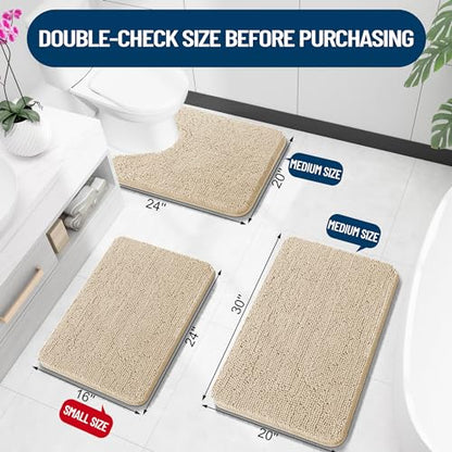 OLANLY Bathroom Rugs 24x16, Extra Soft Absorbent Chenille Bath Rugs, Non-Slip, Dry Quickly, Machine Washable, Bath Mats for Bathroom Floor, Tub and Shower, Beige