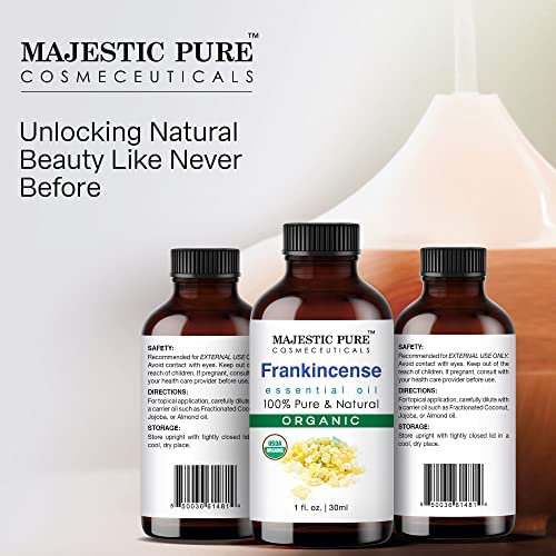 Majestic Pure Frankincense USDA Organic Essential Oil | 100% Organic and Premium Quality Oil for Skincare, Aromatherapy | 1 fl oz