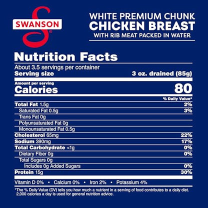 Swanson White Premium Chunk Canned Chicken Breast in Water, Fully Cooked Chicken, 4.5 OZ Can (Pack of 4)