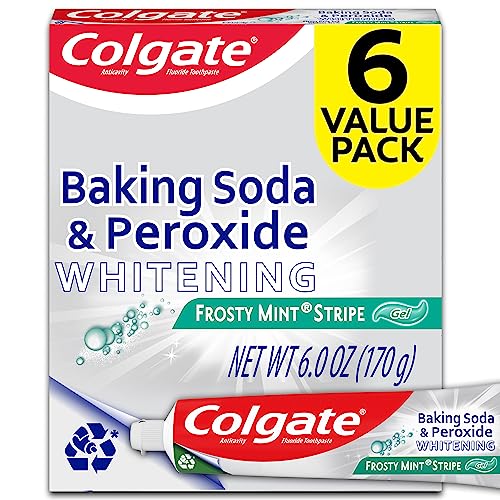 Colgate Baking Soda & Peroxide Toothpaste - Whitens Teeth, Fights Cavities & Removes Stains, Brisk Mint, 6 Ounce (Pack of 2)