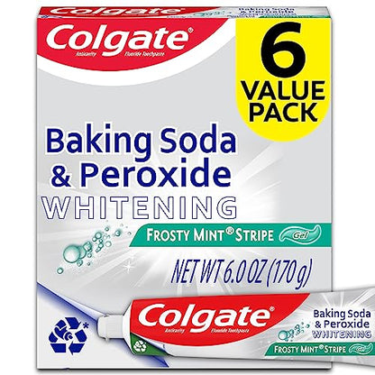 Colgate Baking Soda & Peroxide Toothpaste - Whitens Teeth, Fights Cavities & Removes Stains, Brisk Mint, 6 Ounce (Pack of 2)