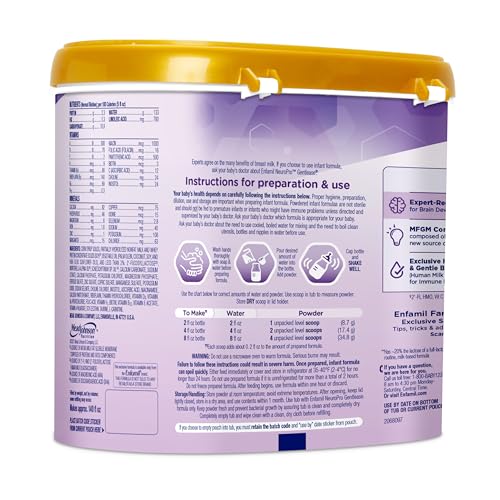 Enfamil NeuroPro Gentlease Baby Formula, Brain Building DHA, HuMO6 Immune Blend, Designed to Reduce Fussiness, Crying, Gas & Spit-up in 24 Hrs, has Prebiotics to Promote Softer Stools, Reusable Tub, 19.5 Oz