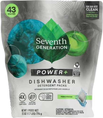 Seventh Generation Power Plus Dishwasher Detergent Packs Fresh Citrus scent Pack of 2 for sparkling dishes Dishwasher tabs 40 count