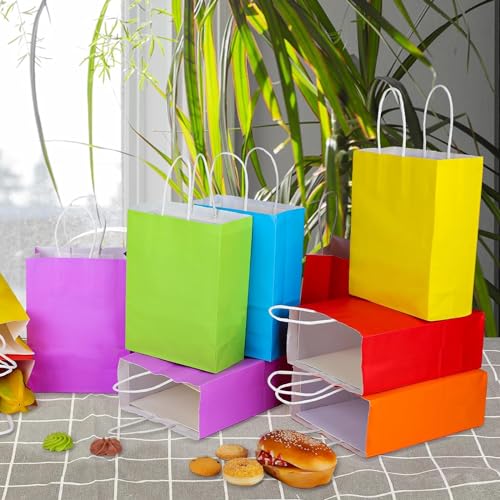 XPCARE 32 Pieces Paper Gift Bags, Kraft Paper Party Favor Bags Bulk with Handles for Kids Birthday, Baby Shower, Crafts, Wedding, Party Supplies (6 Colors)…