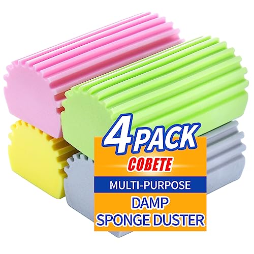 Damp Clean Duster Sponge,4pack Magic Sponge Eraser,Reusable Damp Dusting Sponge Household Cleaning for Blinds, Glass, Baseboards,Radiators,Window Track Grooves(Multi Color)