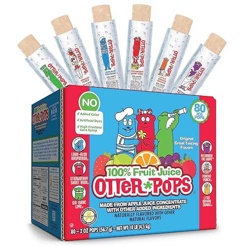 Otter Pops Freezer Bars, 100% Fruit Juice Ice Pops, Original Flavors (80ct – 2oz bars)