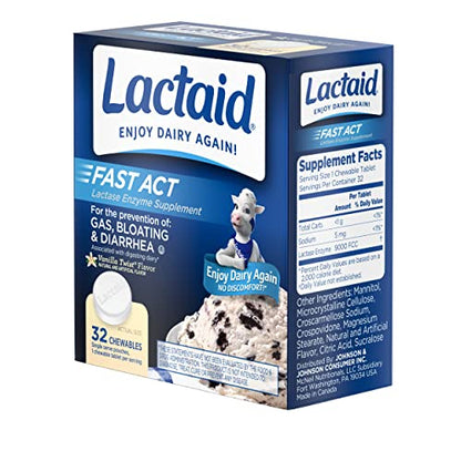 Lactaid Fast Act Lactose Intolerance Chewables with Enzymes, Vanilla Twist, 32 Count