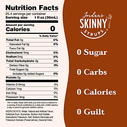 Jordan's Skinny Syrups Sugar Free Coffee Syrup, Vanilla Flavor Drink Mix, Zero Calorie Flavoring for Chai Latte, Protein Shake, Food and More, Gluten Free, Keto Friendly, 25.4 Fl Oz, 2 Pack