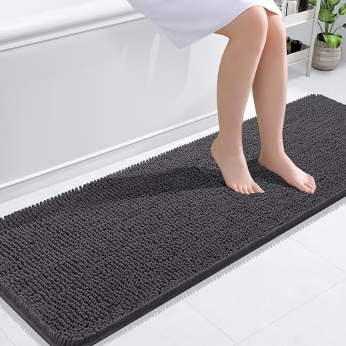 OLANLY Bathroom Rugs 24x16, Extra Soft Absorbent Chenille Bath Rugs, Non-Slip, Dry Quickly, Machine Washable, Bath Mats for Bathroom Floor, Tub and Shower, Beige