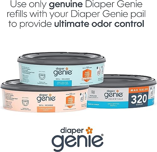 Diaper Genie Essentials Round Refill Pack of 4 | Holds Up to 1280 Newborn Diapers | Features Unscented Continuous Film | Compatible with Diaper Genie Complete and Expressions Pails