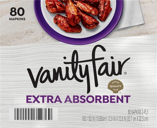 Vanity Fair Extra Absorbent Premium Paper Napkins, 80 Count, Disposable Napkins Made Soft And Strong For Messy Meals And Everyday Use