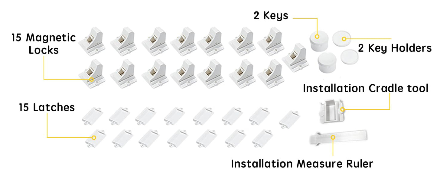 Vmaisi Adhesive Magnetic Cabinet Locks (12 Locks and 2 Keys)