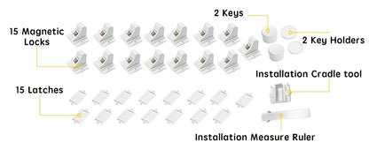 Vmaisi Adhesive Magnetic Cabinet Locks (12 Locks and 2 Keys)