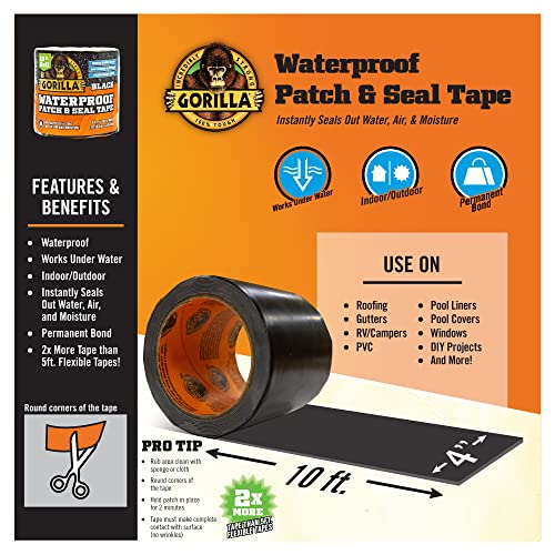 Gorilla Waterproof Patch & Seal Tape 4" x 10' Black, (Pack of 1)