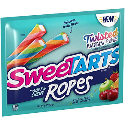 SweeTARTS Ropes, Candy, Twisted Rainbow Punch, Soft and Chewy, Back to School Sweet Treat, 9 oz