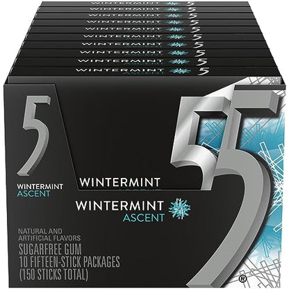 5 GUM Peppermint Cobalt Sugar Free Chewing Gum Bulk, 15 Sticks (Pack of 10)