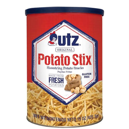 Utz Potato Stix, Original – 15 Oz. Canister – Shoestring Potato Sticks Made from Fresh Potatoes, Crispy, Crunchy Snacks in Resealable Container, Cholesterol Free, Trans-Fat Free, Gluten-Free Snacks