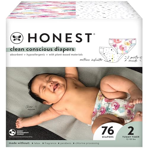 The Honest Company Clean Conscious Diapers | Plant-Based, Sustainable | Above It All + Pandas | Club Box, Size Newborn, 72 Count