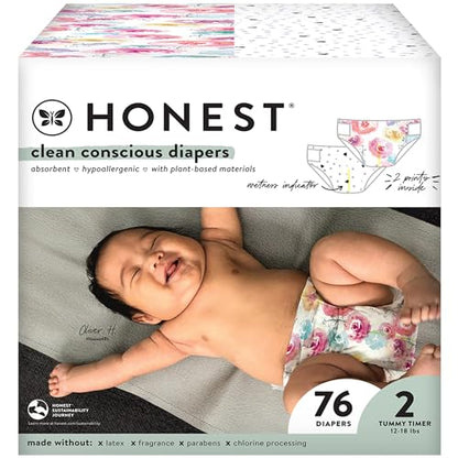 The Honest Company Clean Conscious Diapers | Plant-Based, Sustainable | Above It All + Pandas | Club Box, Size Newborn, 72 Count