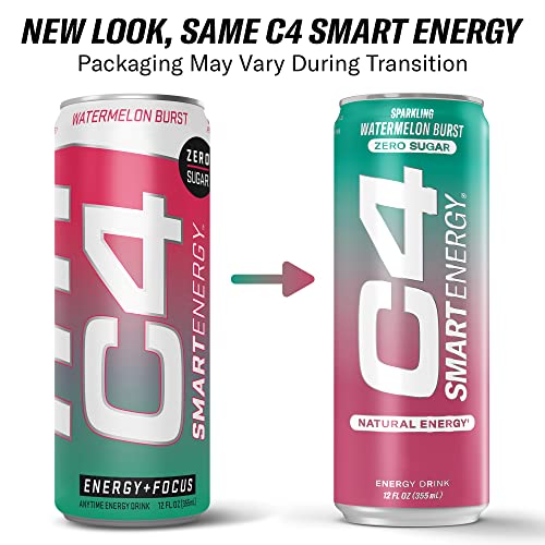 C4 Smart Energy Drink – Boost Focus and Energy with Zero Sugar, Natural Energy, and Nootropics - 200mg Caffeine - Cherry Berry Lime (12oz Pack of 12)